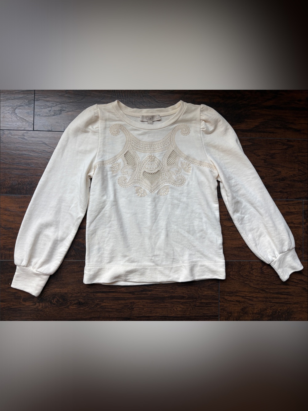 LOFT Cream Embroidered Pullover